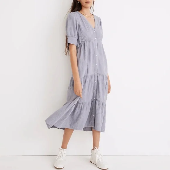 Madewell | Dresses | Madewell Petite Lightspun Buttonfront Tiered Midi Dress  | Poshmark
